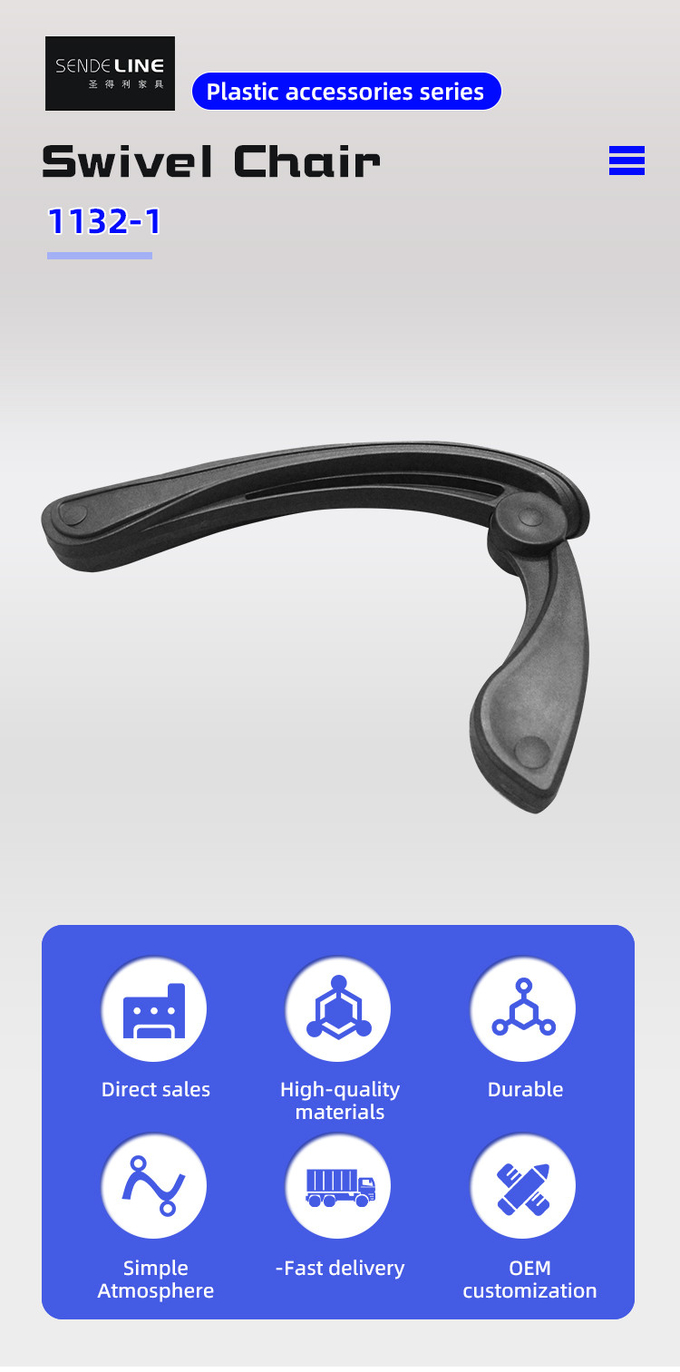 Nylon Plastic Retractable Armrest Reclining Function Armrest Office Chair Accessories