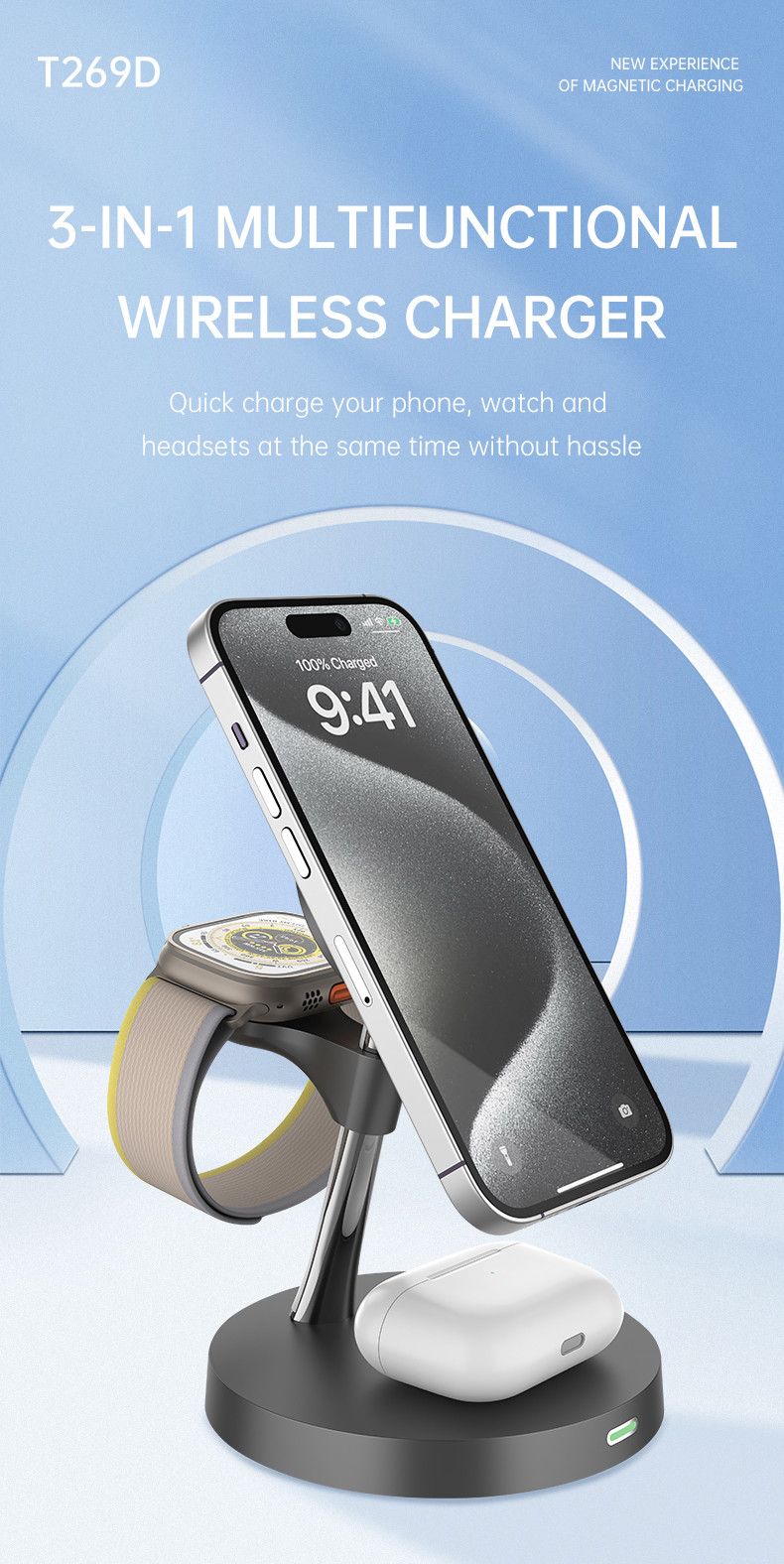 Wireless Charging Station With Night Light Over Current Protection CE/FCC/RoHS Certified