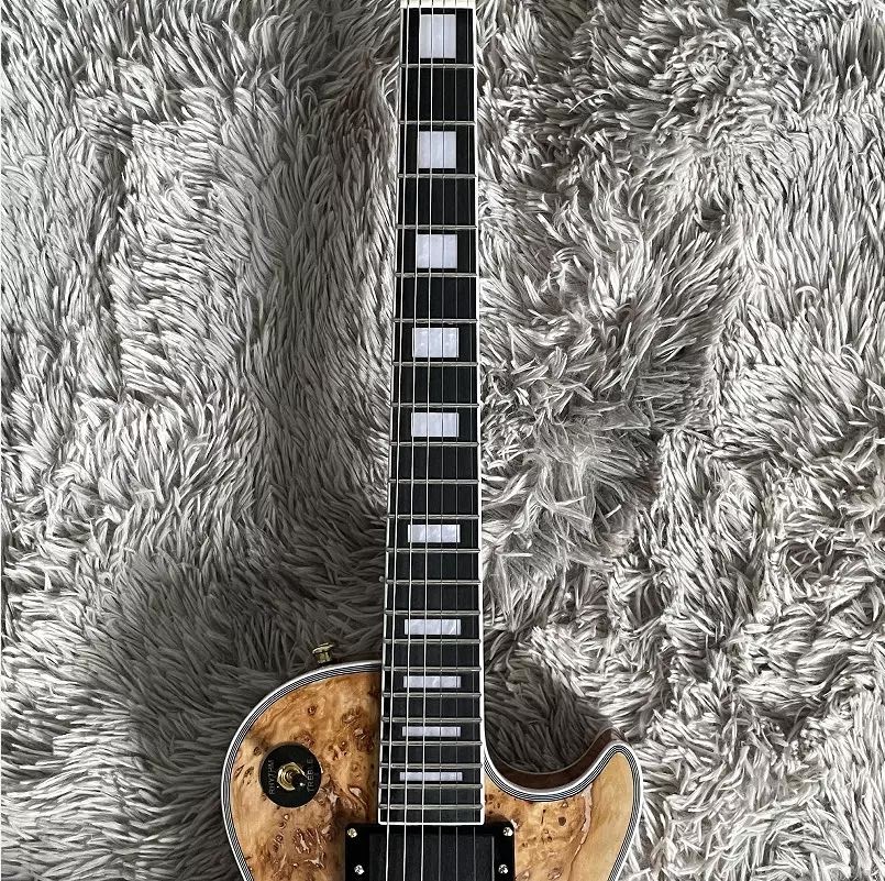 Custom Gibson Style Les Paul LP Electric Guitar Nature Burl Maple Top Mahogany Body Gold Hardware