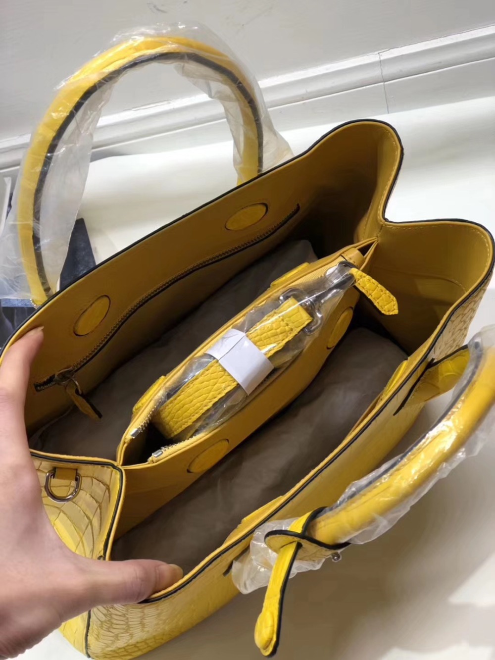 Authentic Real Crocodile Belly Skin Lady Large Purse Genuine Alligator Leather Female Handbag Women Single Shoulder Bag
