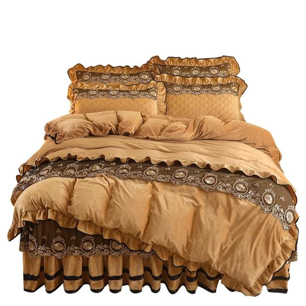 Duvet Cover Set 4pcs 400TC Cotton Bed Skirt Luxury Pleated Bedding with 2 Pillow
