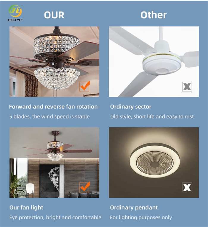 Remote Control Crystal Ceiling Fan Chandelier 5 Blades For Modern Bedroom