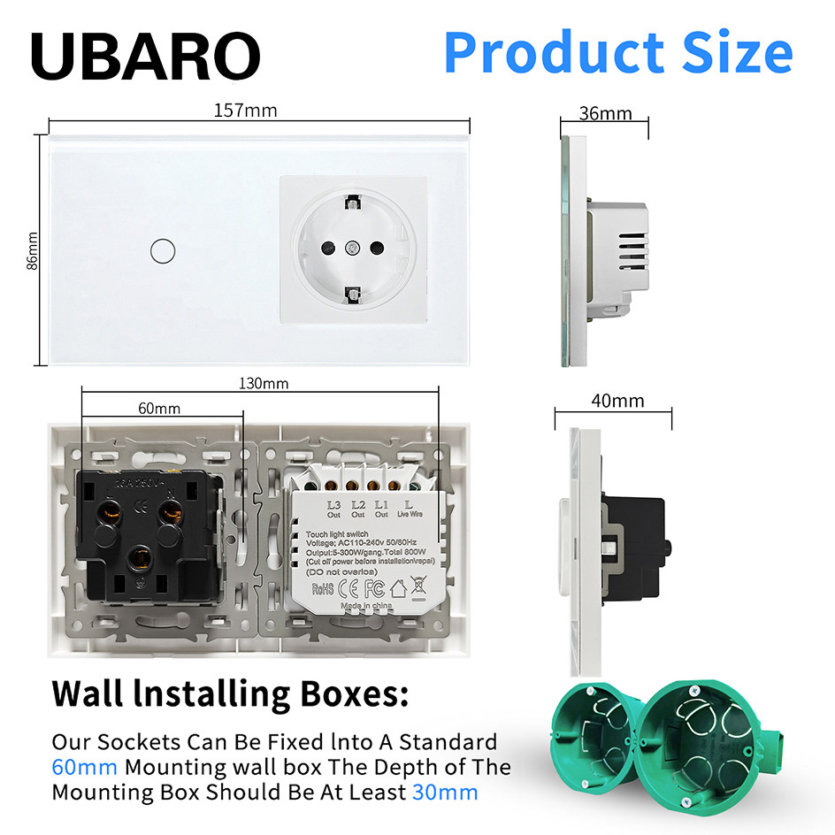 Euro Standard Type 157 touch switch socket combination for circular mounting box