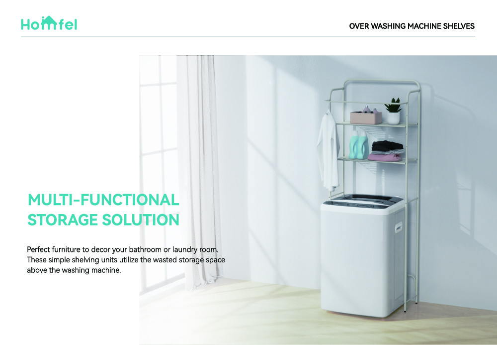 Pull Out Expandable Laundry Room Shelf Over Washing Machine Storage Rack 3-Tier Shelving Units With Rod
