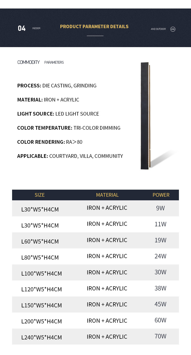 30w 38w 45w 60w 70w Outdoor Waterproof LED Wall Lights For Bedroom