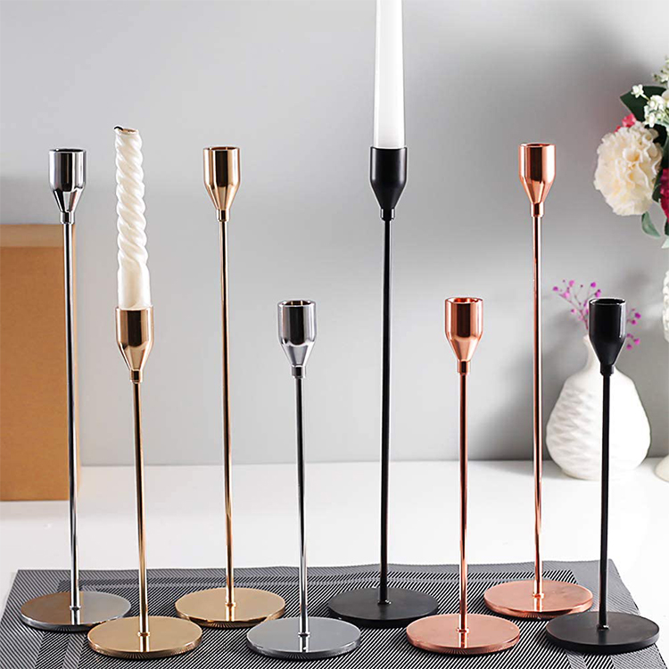 Metal Black Simple Modern Taper Candlestick Holders Wedding Bar Party Decor Candle Holders