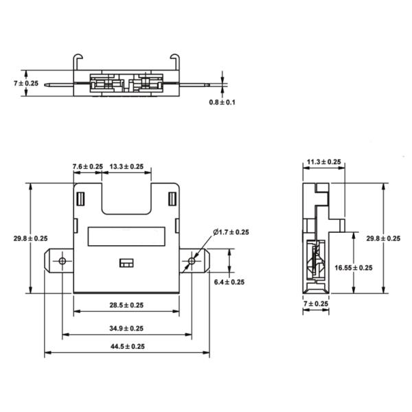 30A 32V Automotive Blade Fuse Holder PA66 Brass PCB Mount