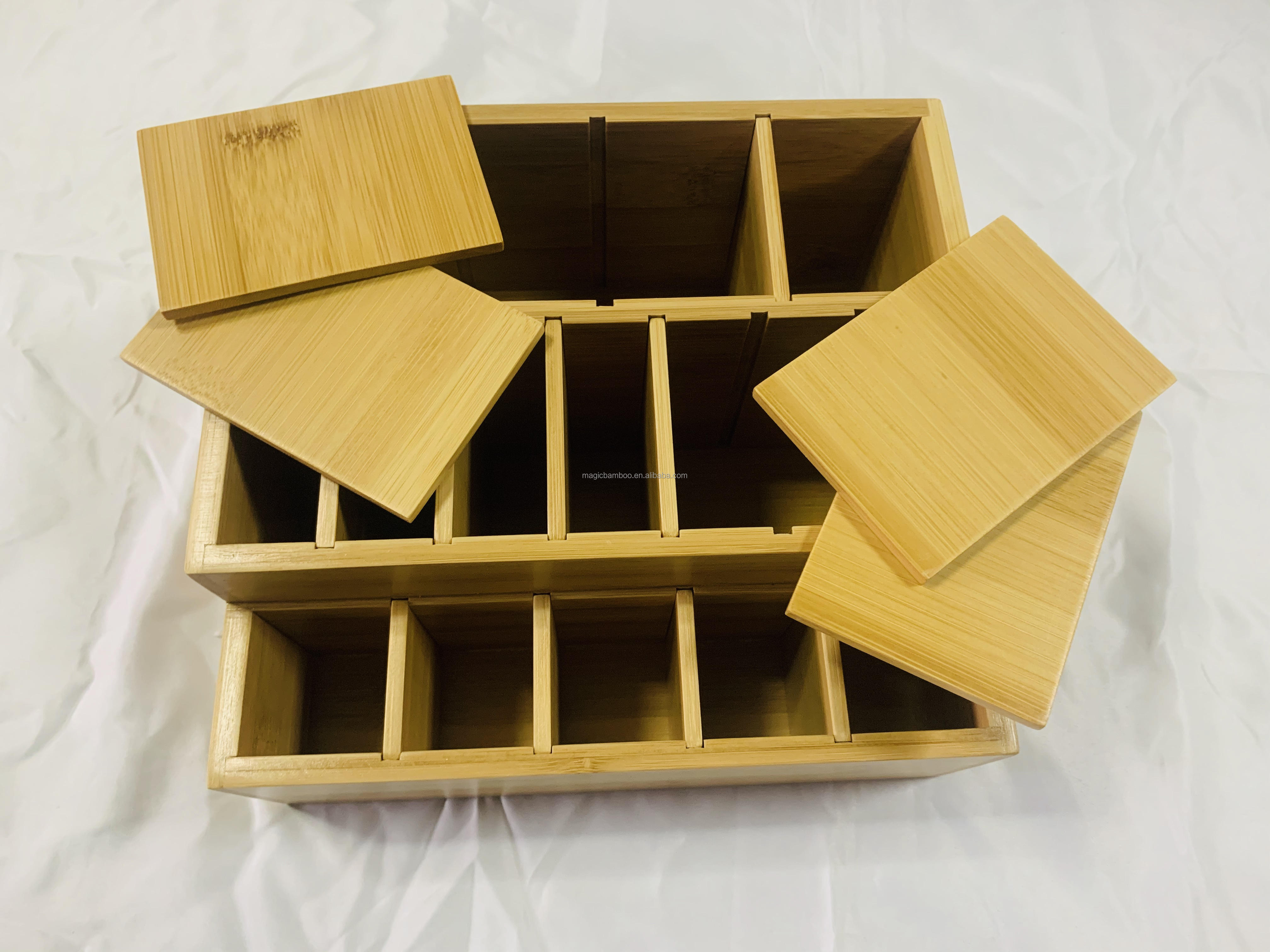 Pull Partition Bamboo Cosmetic Containers Wooden Makeup Box
