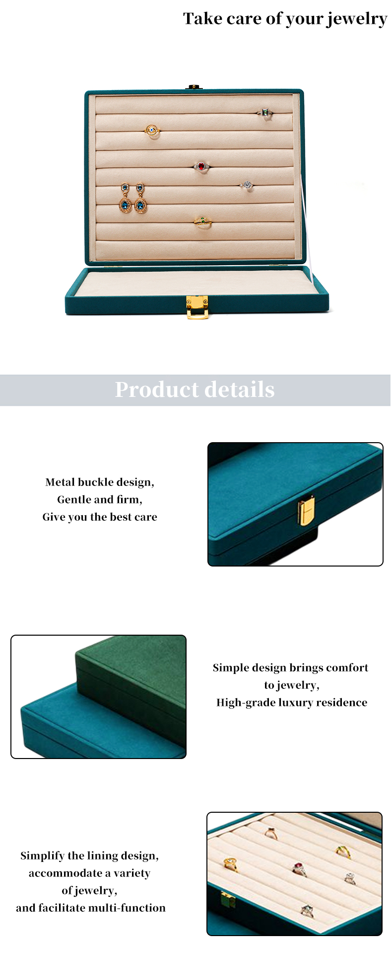 Spacious Space Velvet Jewellery Box Multiple Cells Jewelry Display Box Custom Logo