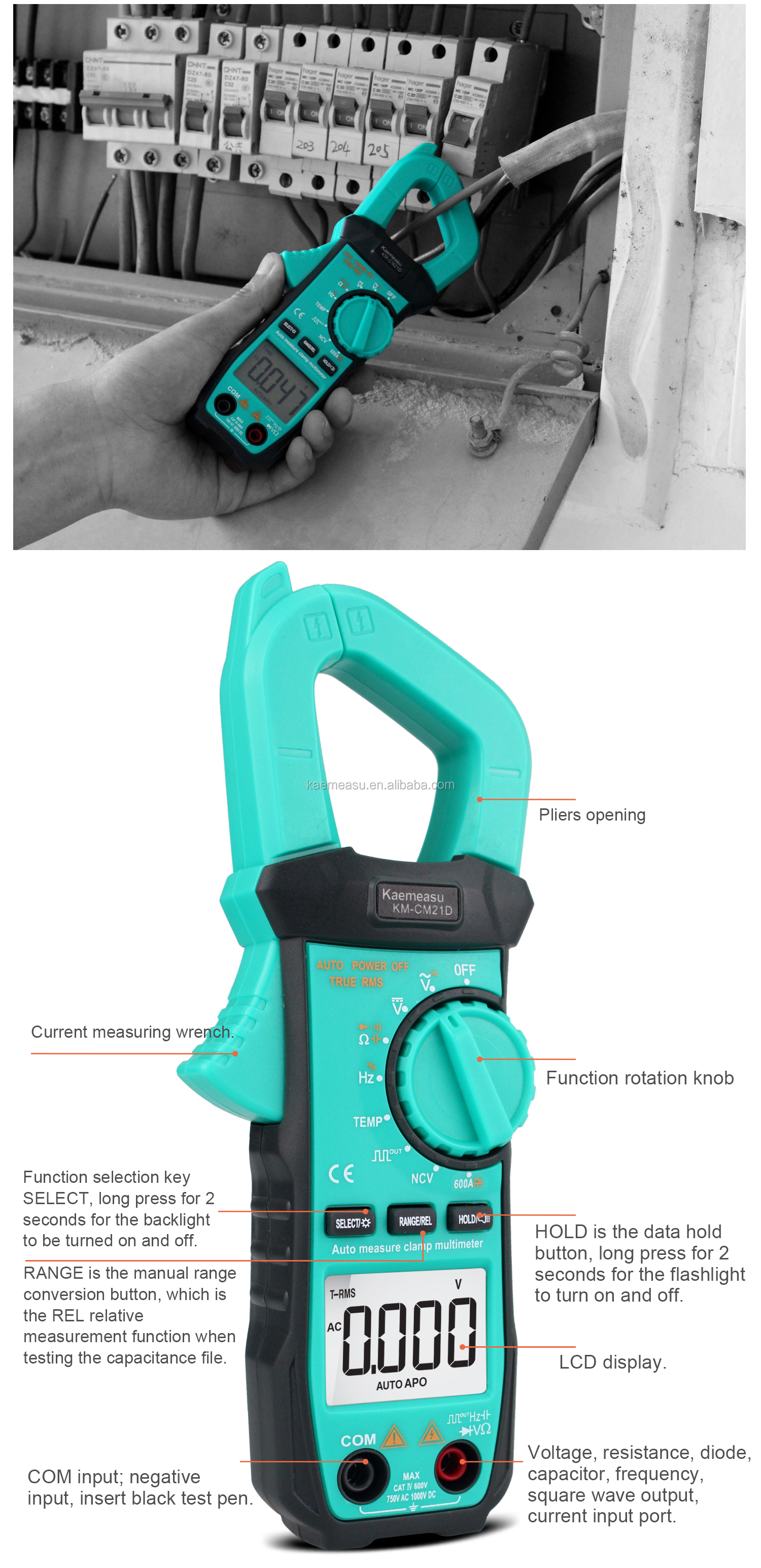 21D DC AC Digital Clamp Meter 3 5/6 Digit Automatic Diode Test Ture RMS Square Wave Output NCV Digital Clamp Meter Multimeter