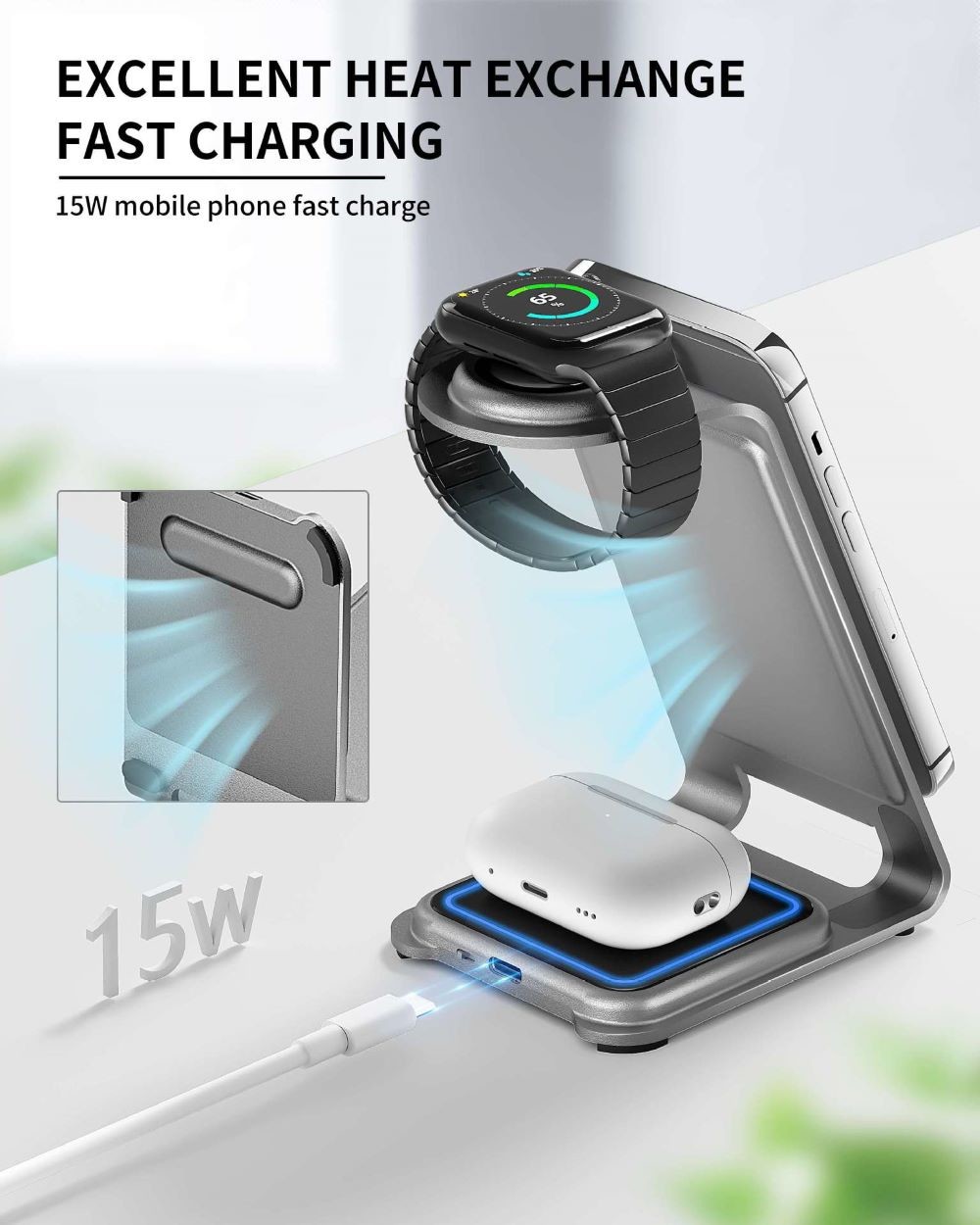 15W Wireless Charging Metal Charger for Qi Standard Devices Custom Logo Supported