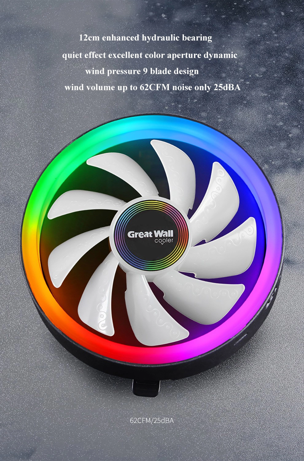 62CFM Personal Computer CPU RGB Cooling Fan 1700RPM Downpress RGB Fan PC Case Cooling Heatsink CPU Cooler