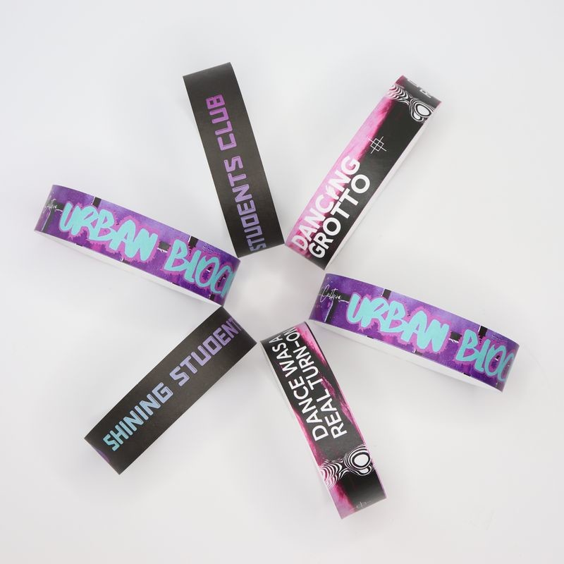 Full Color Custom Logo Tyvek Wristbands Security Sequential Numbering Barcoding Various Colors