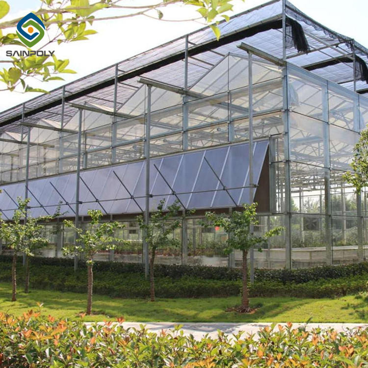 120km/H Agricultural 9.6m Multi Span Glass Greenhouses