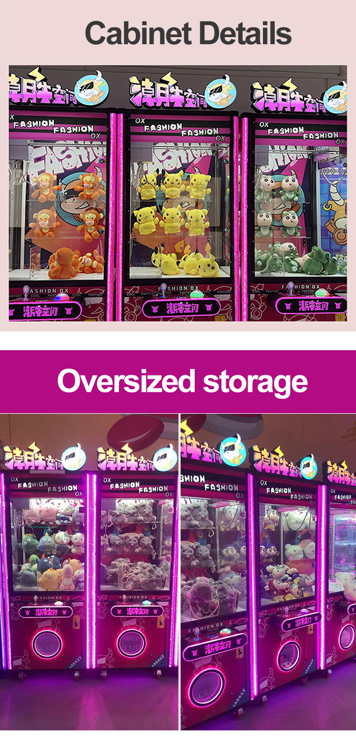Coin Pusher Prize Vending Game Machine Candy Crane Toy Pink Color Claw Machine