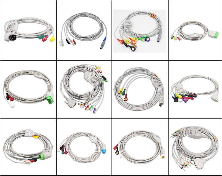 11Pin GE V100 Solar 8000 Dash1000 ECG Cable Electrode Snaps Plug TPU Cable 2.4M Cable 0.9m Leads