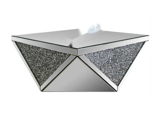 JSF295 Mirrored Coffee Table with Triangular Base Crushed Diamond Insert in Silver or Customize