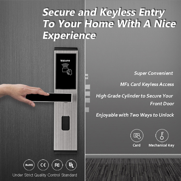Stainless Steel Keyless Access Locks , Digital Rfid Card Hotel Room Door Locks