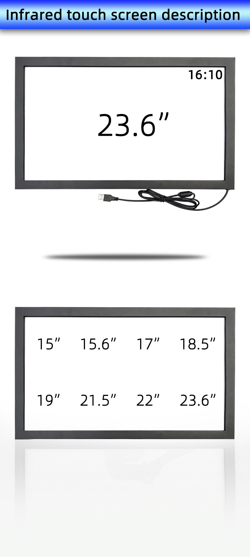 Metal Case IR Touch Screen Panel 23.6" 16:10 Open Frame Overlay Kit