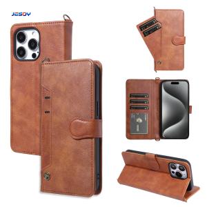 Wallet Stand Function Flip Pu Leather Phone Cases With Strap