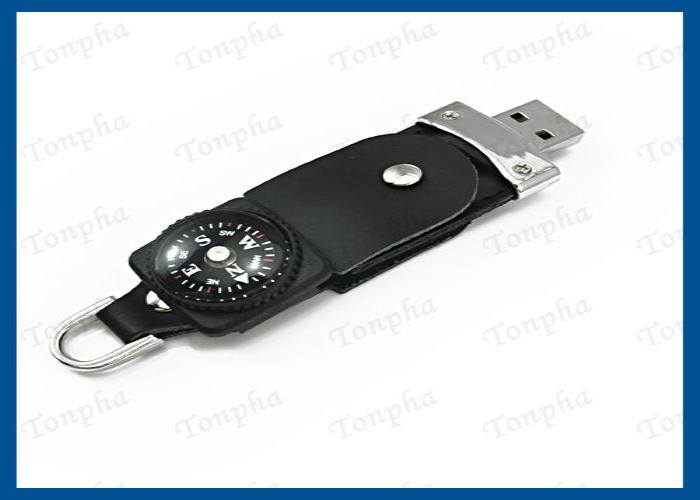 Customized Logo Leather USB Flash Drive Full Capacity With Compass Function
