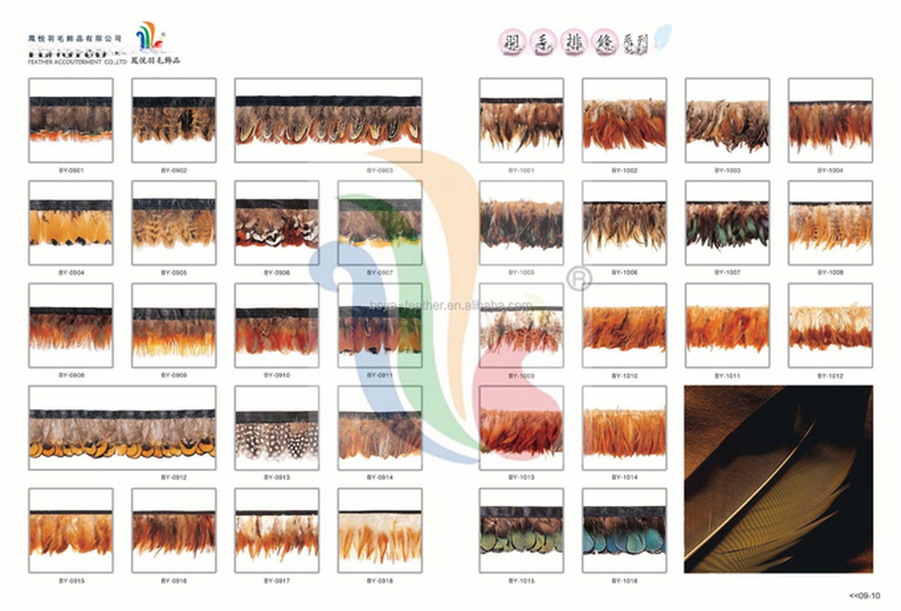 Two Tones Colour Ostrich Feather Fringe Trim With Satin Ribbon 1 Yard Length