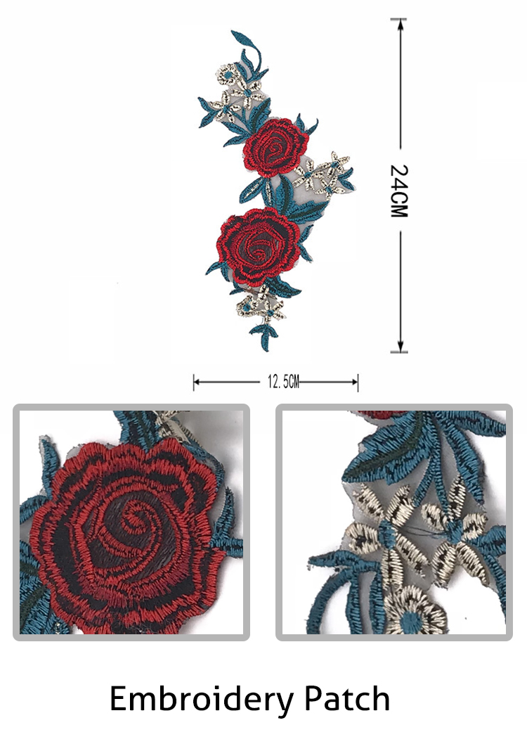 Colorful Mesh Embroidery Designs Patches Size 7.5 * 13CM With Stereotyped Yarn Design