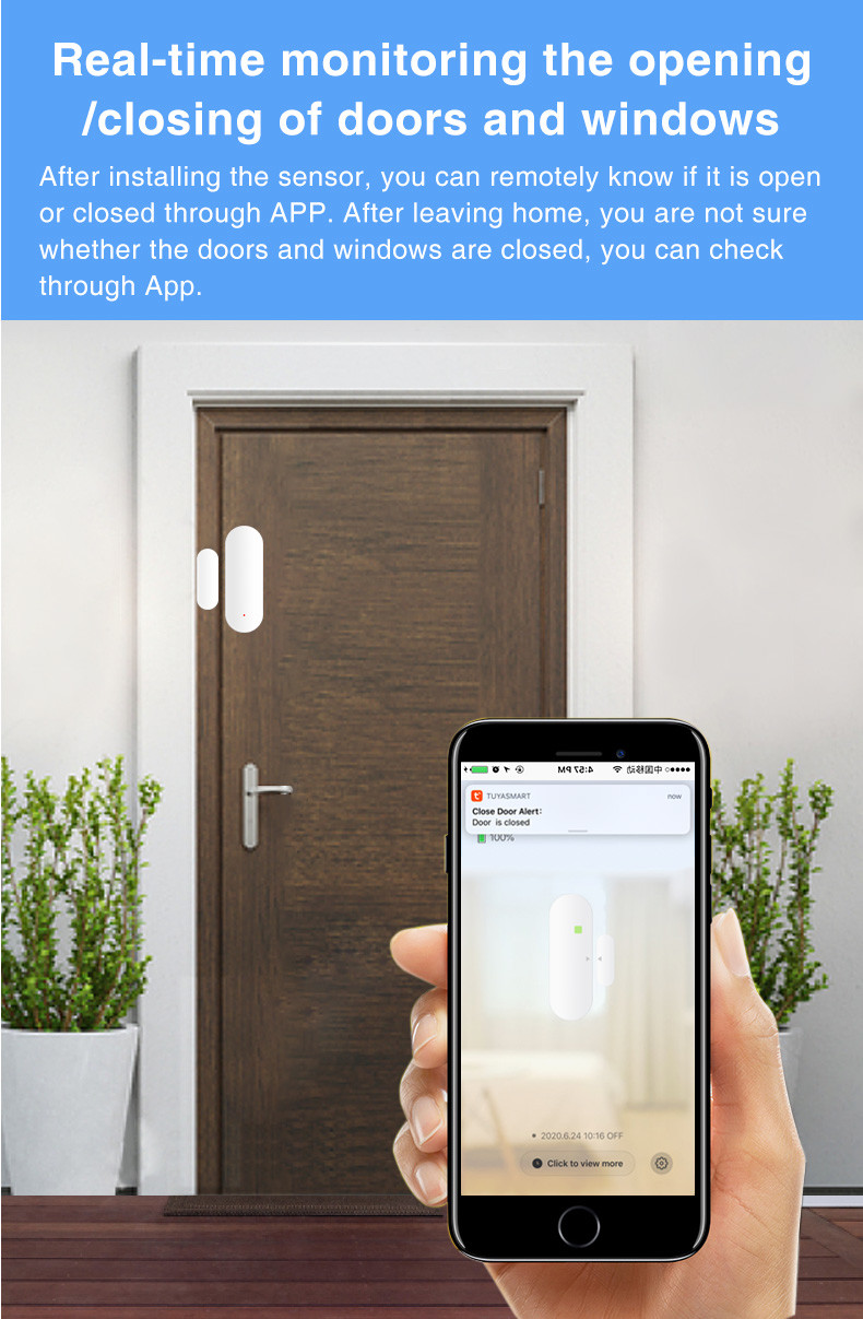 Zigbee Tuya Smart Door And Window Sensor Through App Remote Control Support Voice Control Alexa Google Assistant
