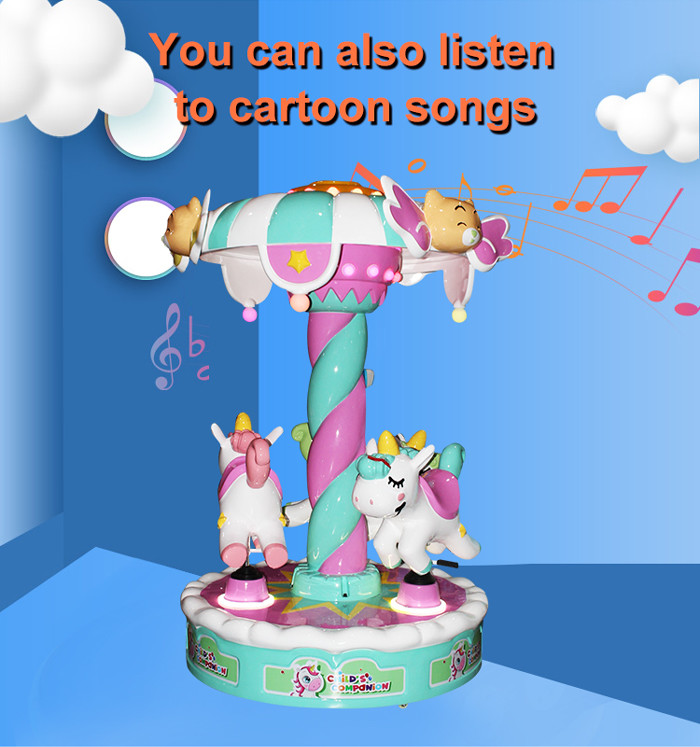 Coin-Operated Children's Amusement Equipment 3-Seater Led Light Music Mini Carousel