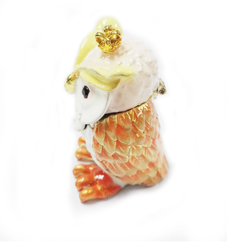 Fashion Metal Alloy Owl Bird Trinket Jewelry Box Pewter Rhinstone Crystal Enamel Bird Trinket Jewelry Box