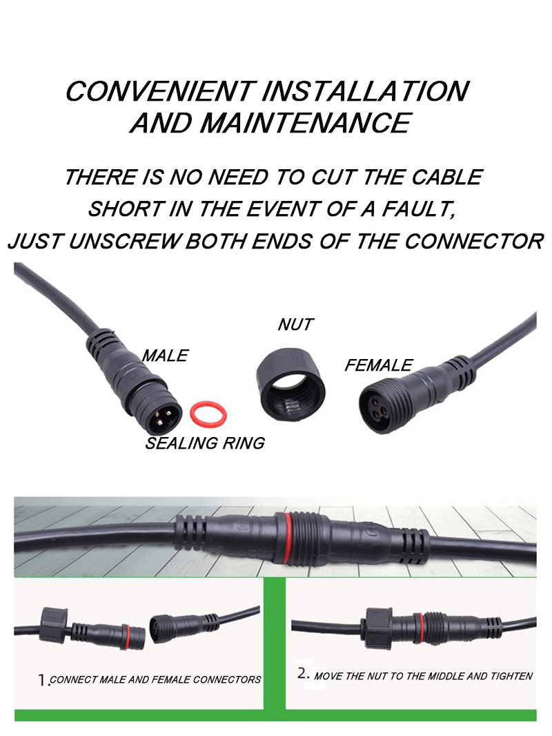 PVC IP65 Waterproof Wire Harness Male To Female Connector For Street Light