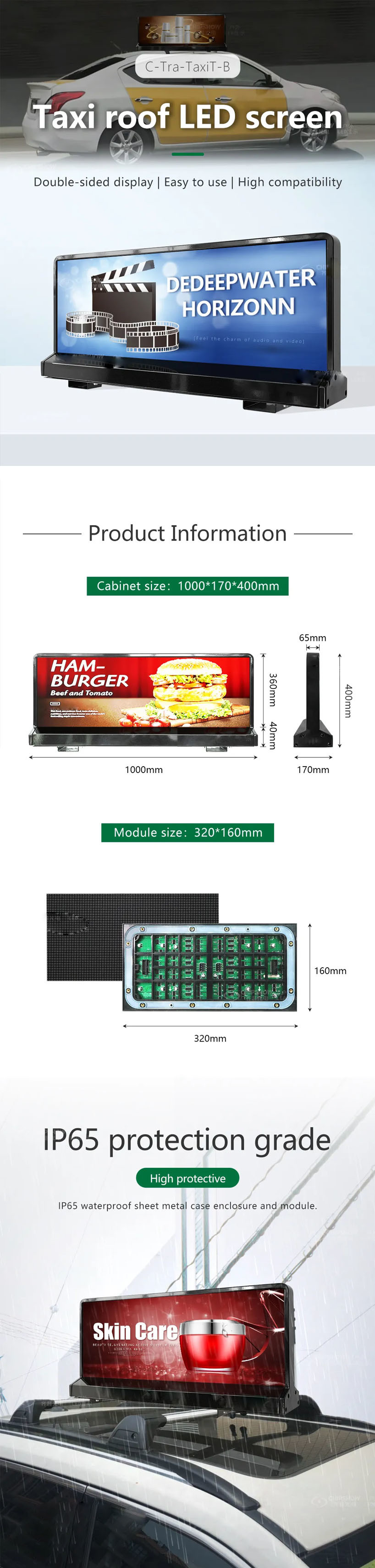 P2.5 P3.33 P4 Taxi Top LED Display Car Outdoor Video Advertising Screen