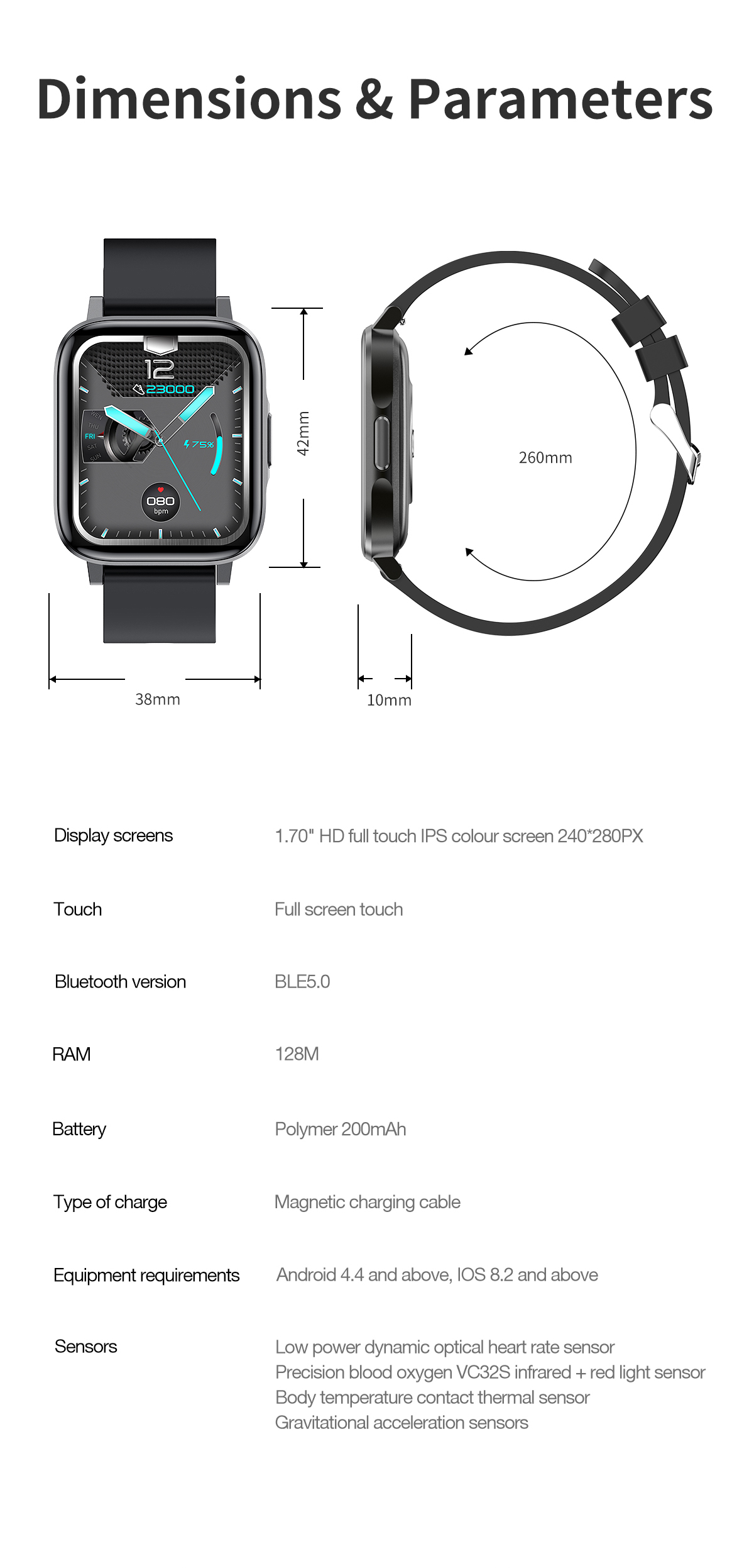 HL60 Smart Watch IPS Large Screen IP68 1.7Inch HD Accurate Blood Oxygen