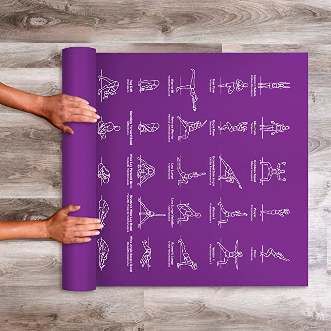 24" X 68" Instructional Non Slip Eco Friendly 70 Printed Poses Yoga Mat for Men and Women
