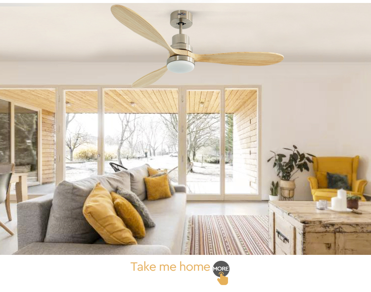 Contemporary LED Ceiling Fan with Wooden Blades Remote Control and Color Temperature