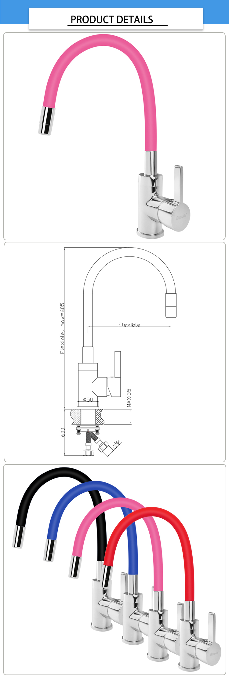 500000Cycles Brass 35mm Kitchen Sink Water Faucet