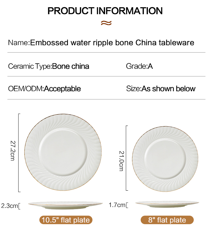 Gold line White Bone china embossed tableware Wedding Ceramic charger plate Dinner plate dish bowl mug coffee cup freely