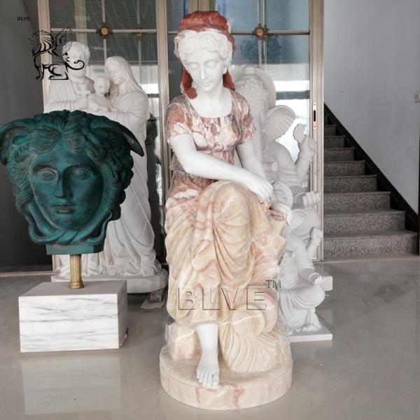 Sitting Woman Marble Statues Stone Greek Lady Sculpture Life Size Garden