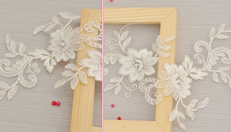 Garment Accessories Embroidery Lace Applique with Cord Ivory Color