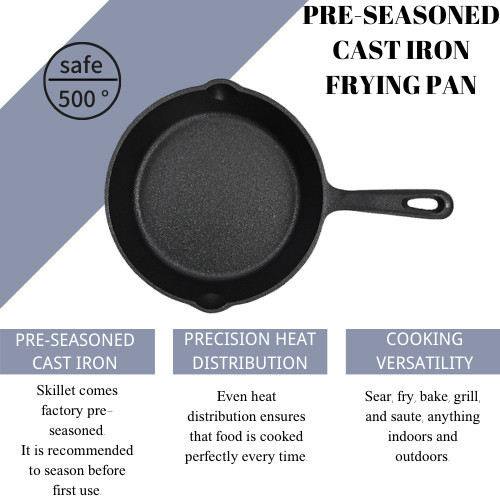 6/8/10 Inch Cast Iron Skillet Pre Seasoned For Sear, Sauté, Bake All Stove