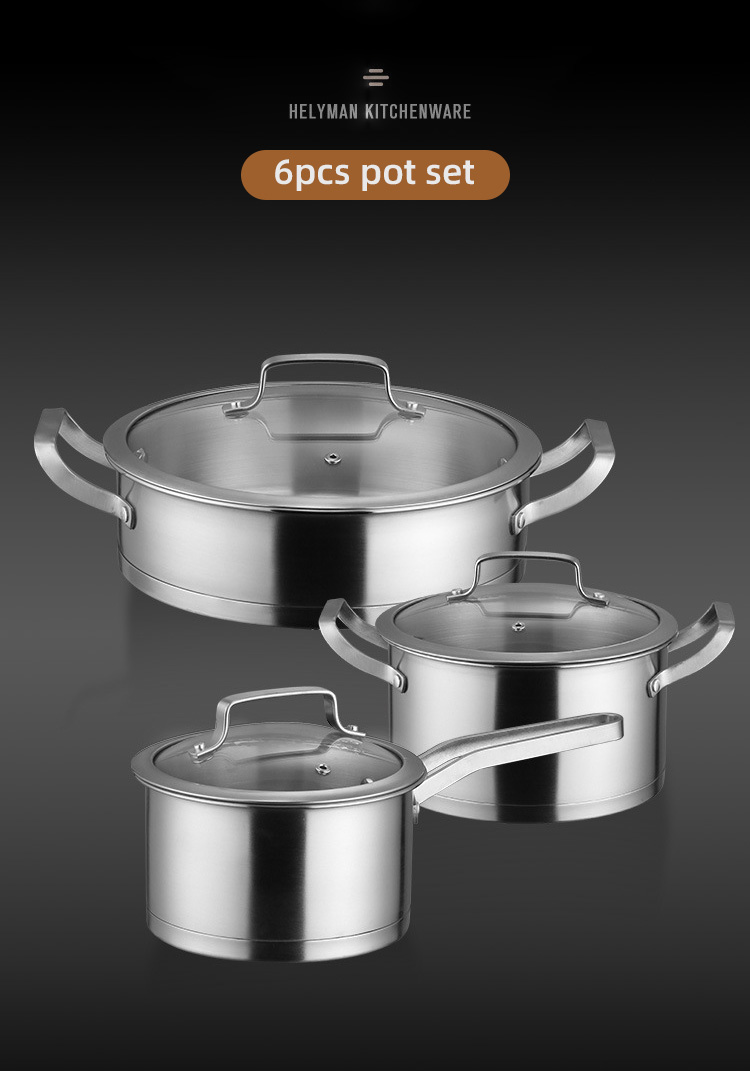Factory Price Silver Kitchen Sauce Pot Soup Pot Fry Pan Cooking Pot Set Cookware Sets With Glass Lid
