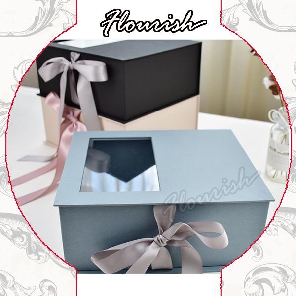 Custom Color Flower Gift Packaging Box with Clear Window and Ribbon
