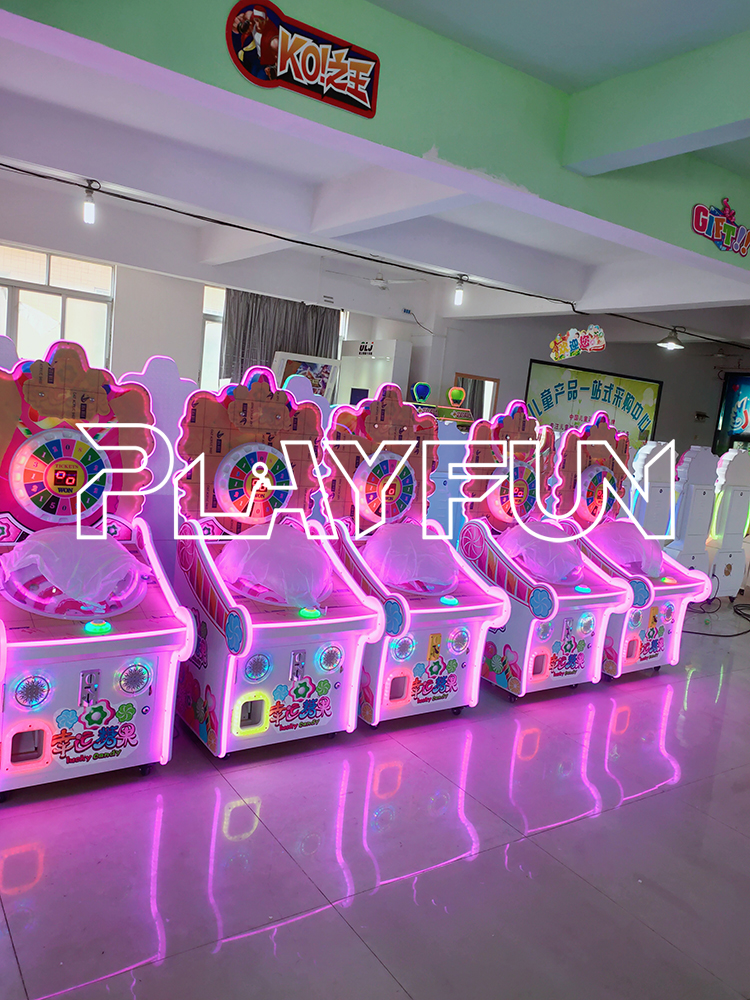 Playfun Shopping Market Kids Lucky Candy Lollypop Chup Chus Arcade Veding Coin Operated Gift Machine Arcade Game Coin Pusher