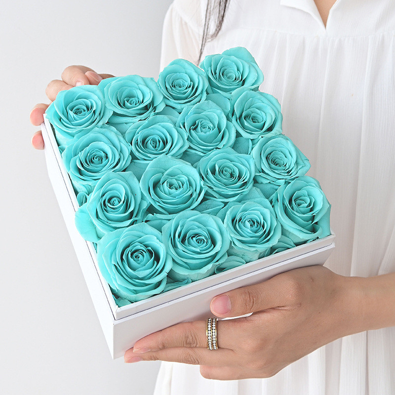 Customized Square Gift Boxes Preserved Roses In Box With Acrylic Cover