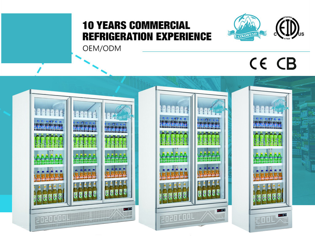 1600L 5 Layer Soft Drink Refrigerator Display Case Glass Door Upright Cooler