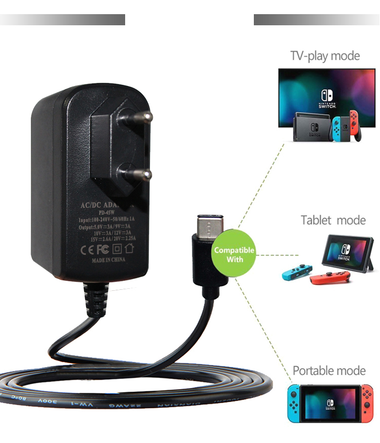 PVC Jacket 18W 36W 12V Adapter Wall-Mounted Usb-C 9V 3A 5V 3A Power Supply Laptop Type c Charger