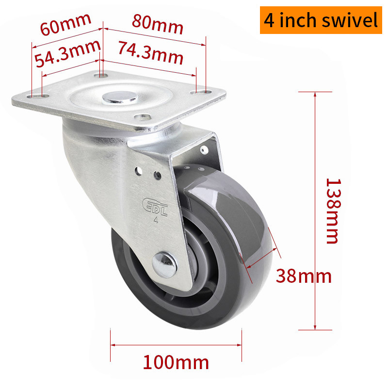EDL‌ Medium Duty 4inch Caster TPU Plate by Rigid , Swivel and Brake Type 250kg