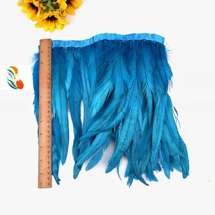 10-12inch Rooster Coque Feather Fringe Trim with Satin Ribbon Tape