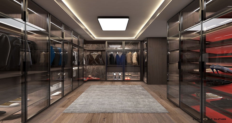 Wood Grain Color Walk-In Armoire for Customer's Drawings and Multi-Storage Needs