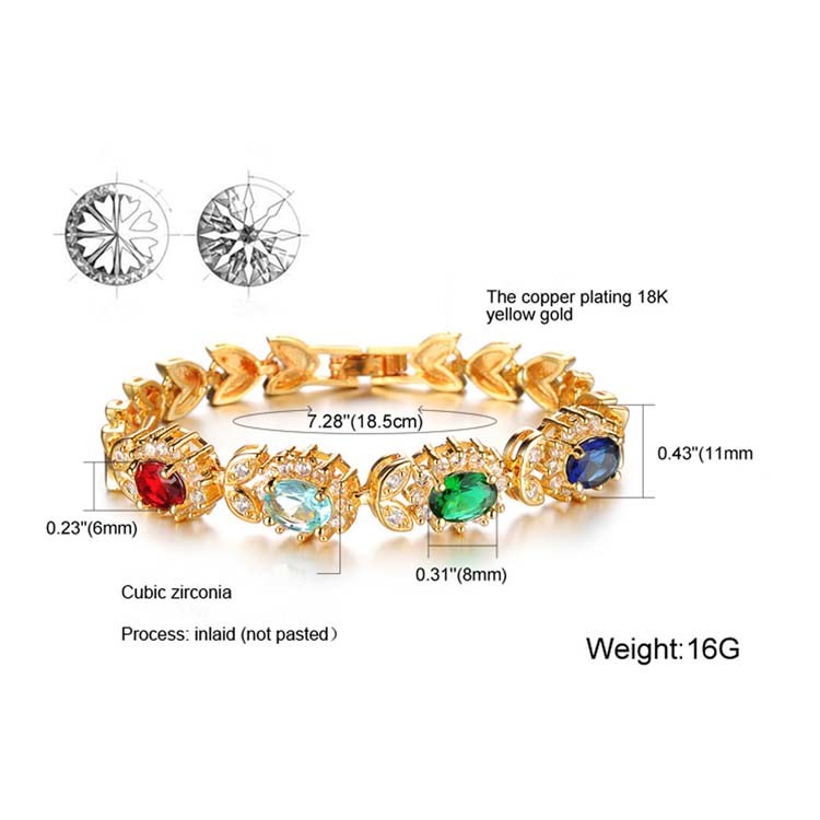 Mix Colour Crystal Women's Tennis Bracelet 18k Gold Plated Gorgeous Wedding Jewelry (JKS439)